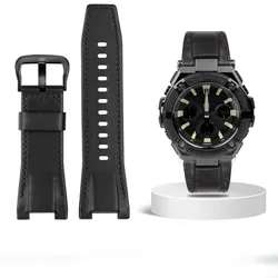 Premium Genuine Leather Watch Strap - Notched Design, 26mm Width - 26-14mm Notch (Black black clasp)