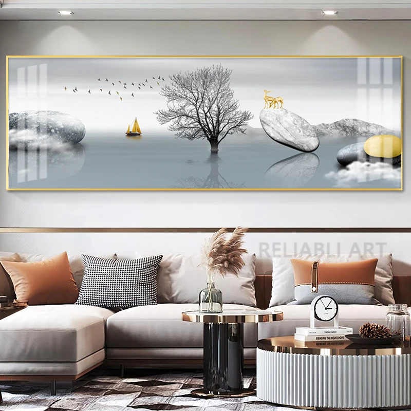 3pcs Sin Marco Abstracto Chino Feng Shui Árbol Rico En Oro Pintura De  Lienzo De Arte De Pared, Arte Para La Sala De Estar Cuadros Decorativos,  Sin Mar