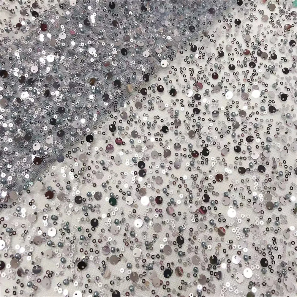 1yard Price Hot selling pearl sequin fabric mesh gauze stage dress performance dress evening dress wedding dress beaded fabric