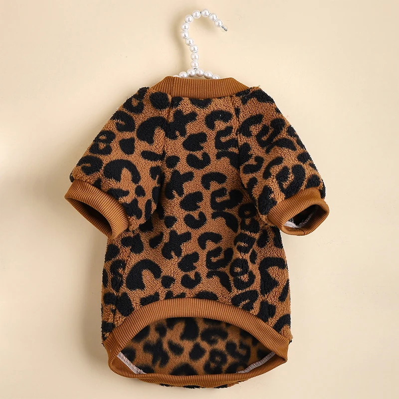 Pet dog clothing dog pullover pet sweater leopard print French bulldog winter warm hoodie