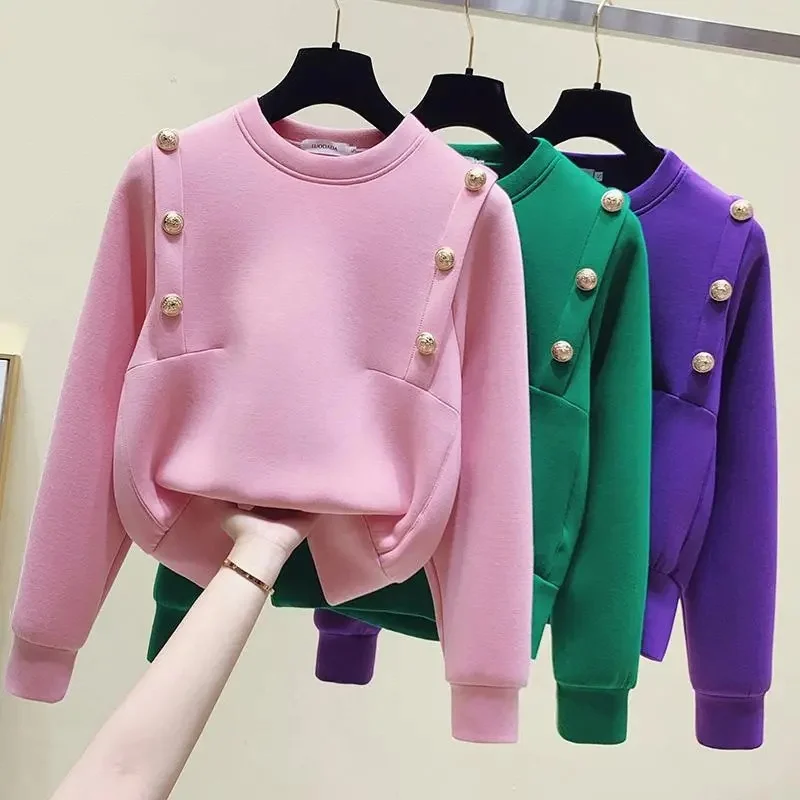 

Autumn And Winter 2024 New Hoodie Ladies jacket Round Neck Design Sense Fashion Joker Fashion Loose Sweater Top Woman