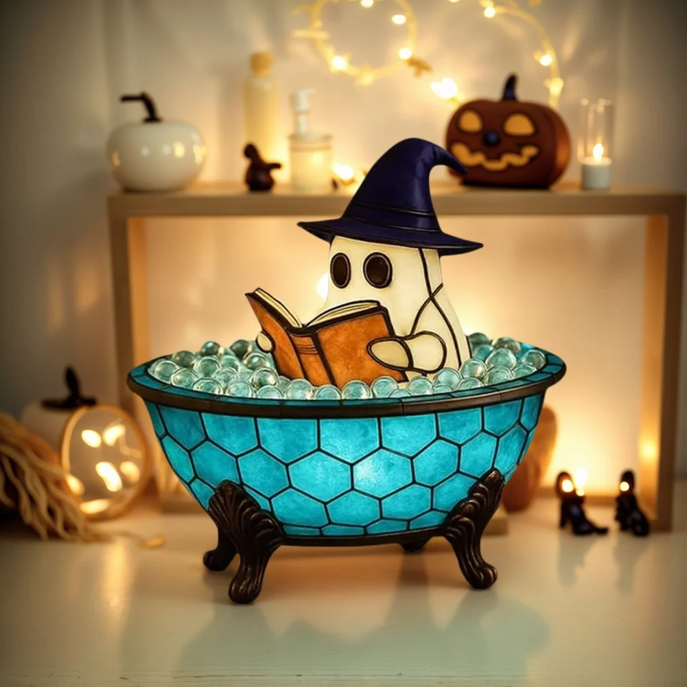 LED Ghost Bubble Bath Lamp Battery Powered Cute Ghost Lamp Multi-Purpose Ghost Bathtub Accent Lamp for Halloween Party