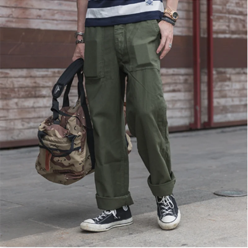 Men's Straight Trousers Outdoor Hiking Training Riding Camp Utility Overalls Heavyweight 10.5oz Loose Bread Pants OG-107