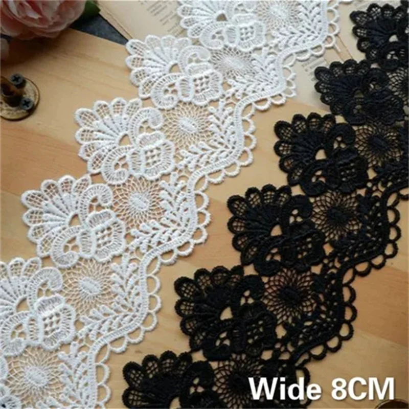Lace Ribbon Lace Sewing Supplies Lace Sewing Accessories Cotton Ribbon 8CM Wide Cotton Embroidered Fringe Ribbon 3d Flowers Lace Trim Curtains Dress DIY Home Sewing Supplies