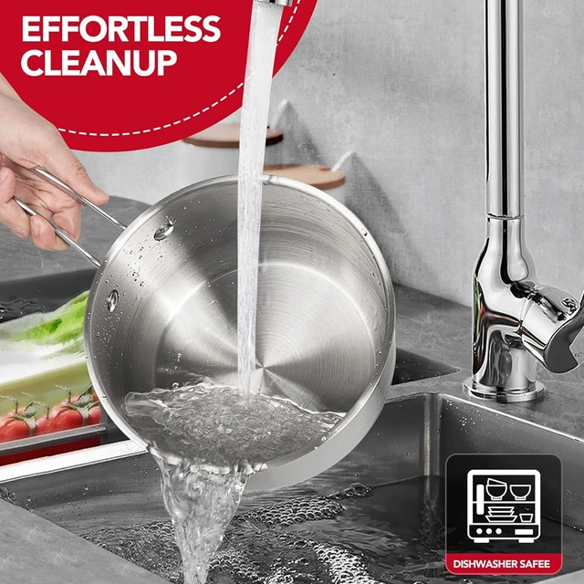 304 Stainless Steel SaucePan 1QT Induction Sauce Pan with Glass Strainer Lid Stainless Steel Sauce Pot Cooking Tools 5