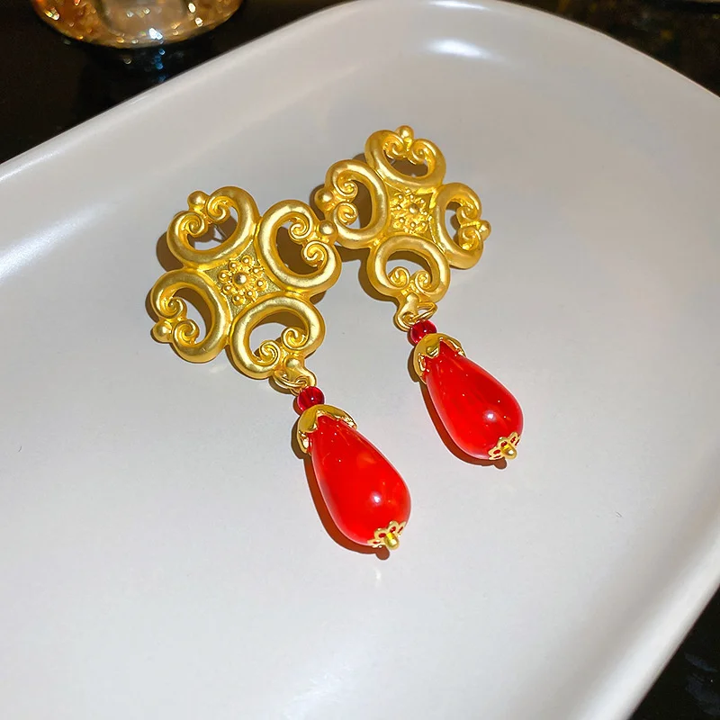 Buy Traditional Red Coral Stud Earring Pure Gold Plated Pavazham Thodu for  Women