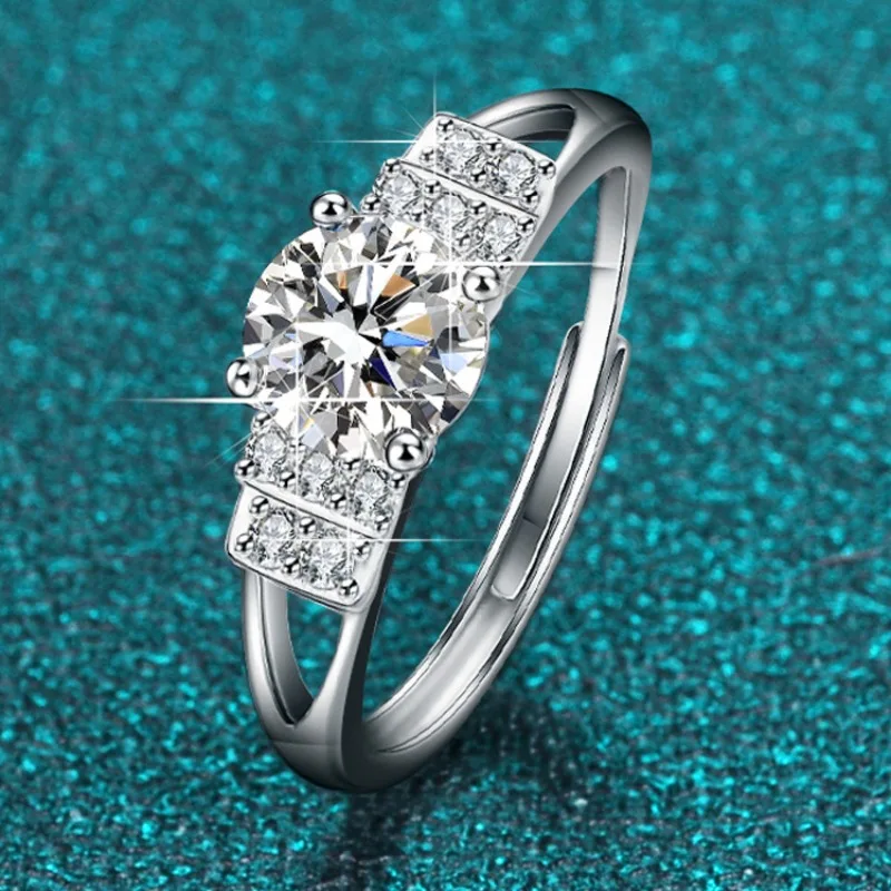 

Luxury s925 sterling silver D color Mossan diamond ring women fashion wedding ring 1 carat four-claw inlaid stacked open ring
