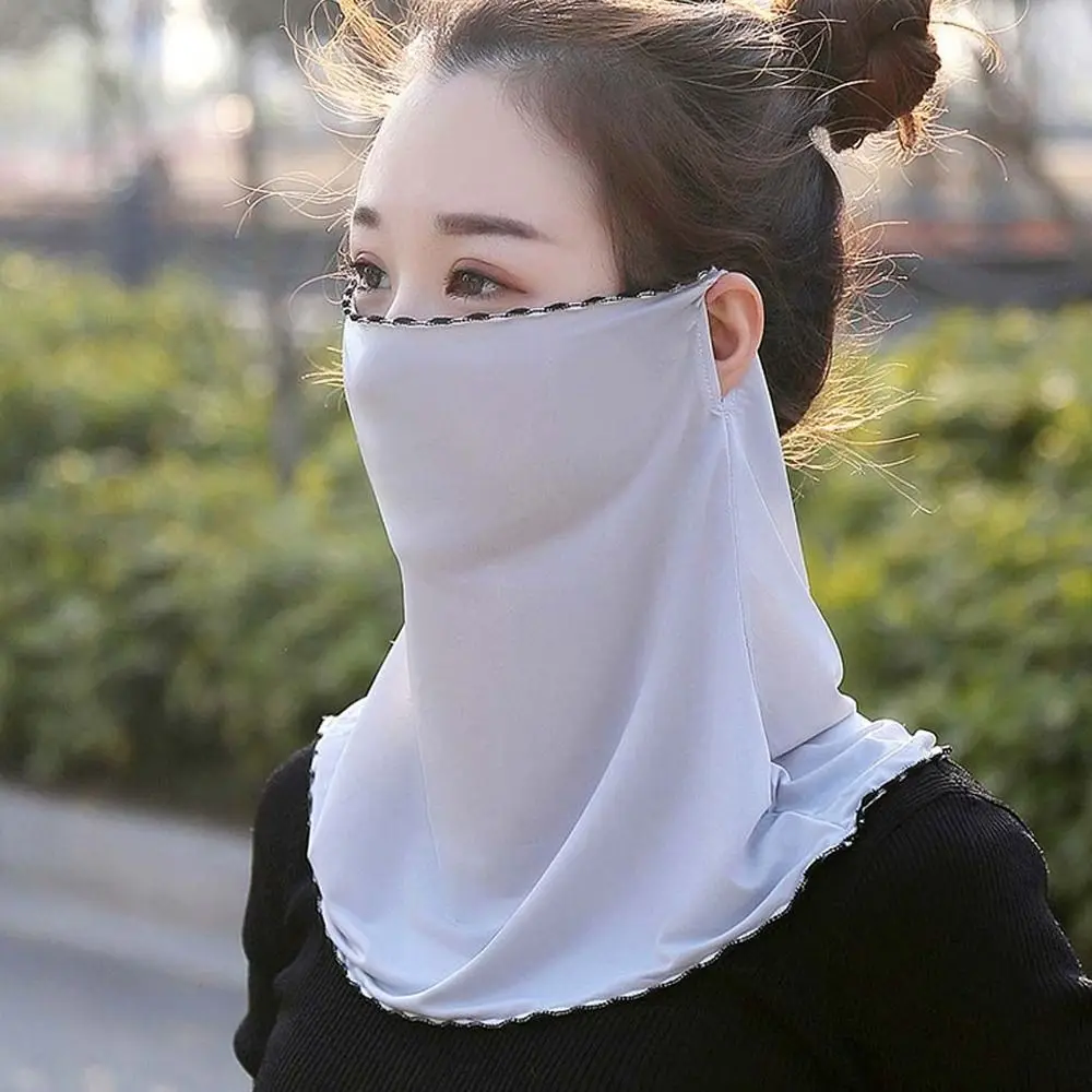 Summer Sunscreen Floral Ice Silk Mask Veil With Neck Flap Adjustable Outdoor UV Protection Face Cover Sun Protection Face Shield