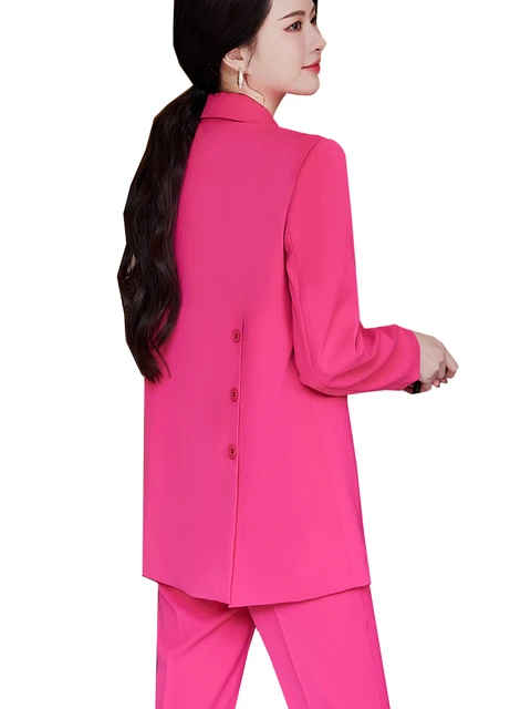 Women Jacket and Pant Suit Blazer Ladies Pink Khaki Black Long Sleeve  Single Breasted Business Work Wear Formal 2 Piece Set - AliExpress