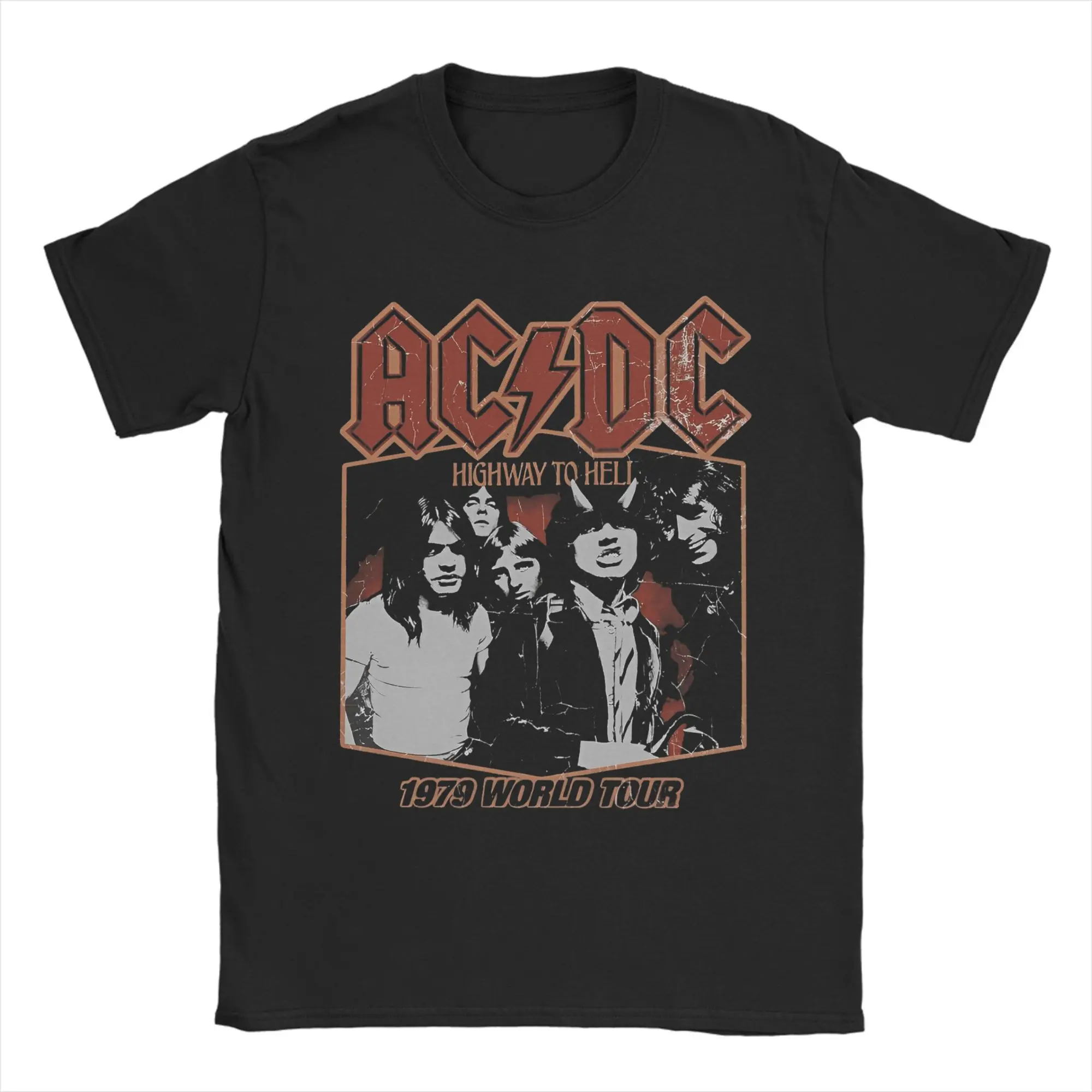 ACs DCs Rock Music Band T Shirt Men 100% Cotton Vintage T-Shirts Round Neck Tees Short Sleeve Tops 6XL