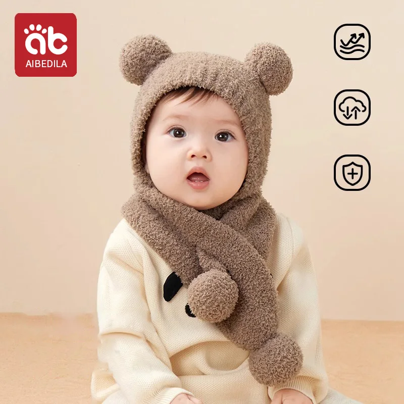 AIBEDILA Baby Hats Scarf set Winter Toddler Coral Fleece Warm Hat Infant Cold Weather Beanie with Neck Warmer Boy Girl Cute Caps