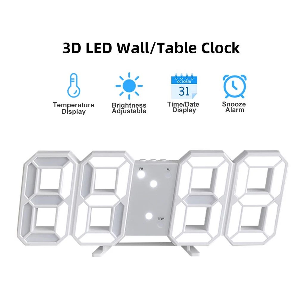 OROLOGIO DA PARETE 3D facile da installare con grande display a LED e