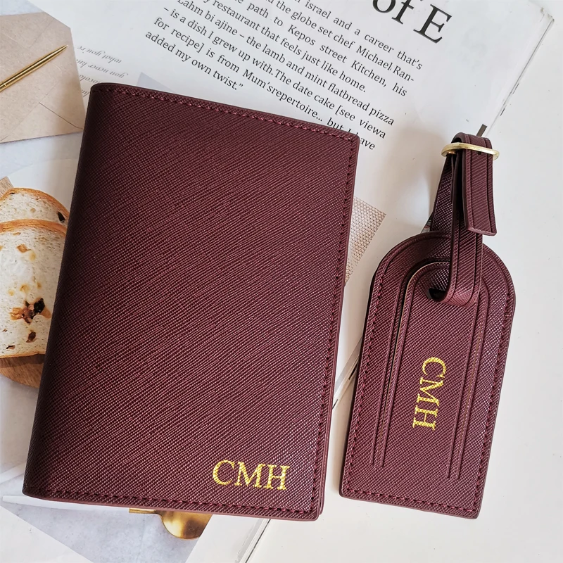 Saffiano Travel Duo: Minimalist Passport and Ticket Holder with Luggage Tag in Gift Box Set