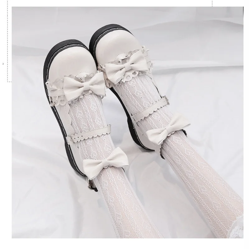 Girls Shoes Autumn Spring Kawaii Hollow Bow Cosplay Dress Lolita Shoes Cute Sweet Children Kids PU Platform Shoe Teen Girl 34-40