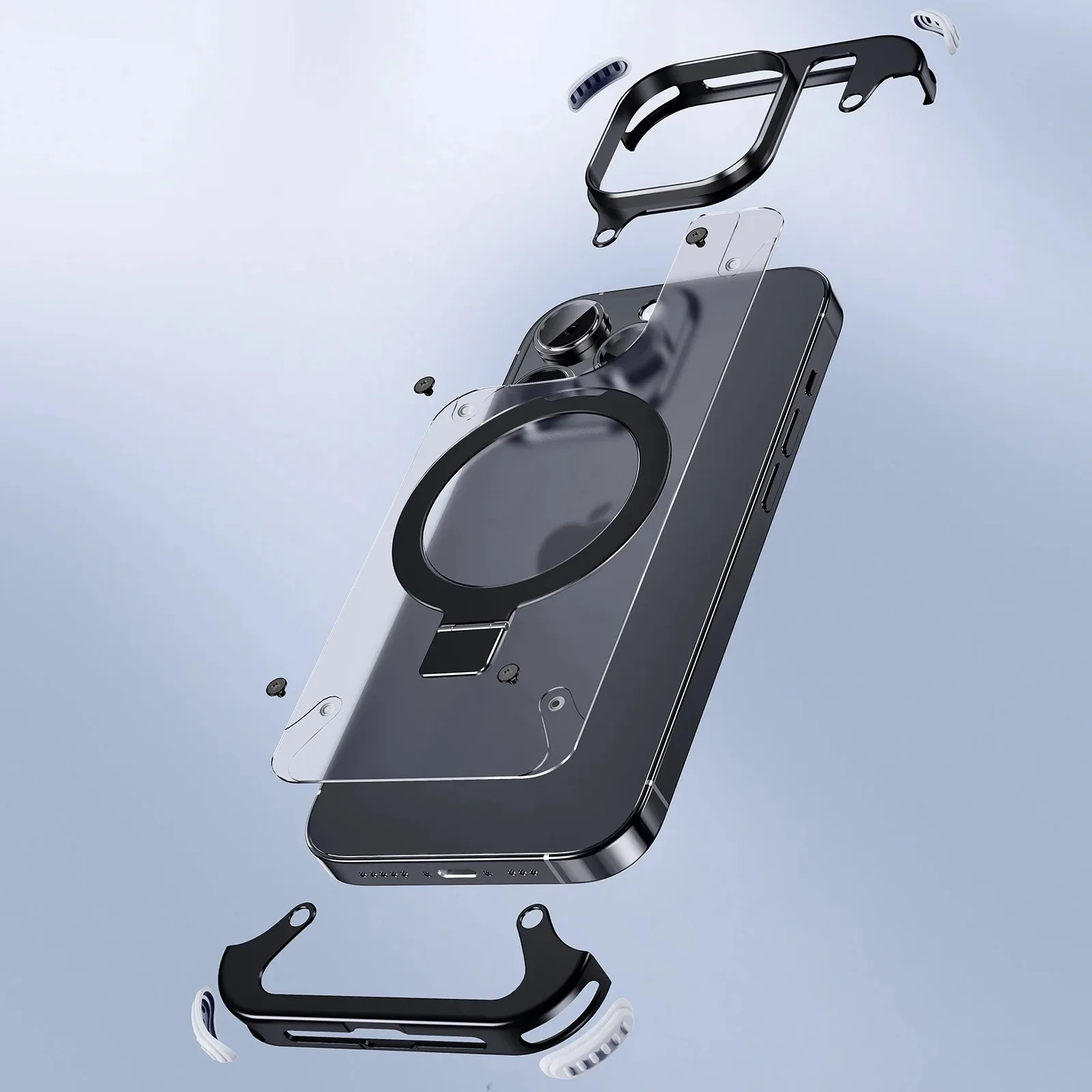 Eary for iPhone 13 Pro Phone Case with Magsafe Ring Kickstand Frameless Minimalist Bumper Shockproof Protector Phone Cover Shell