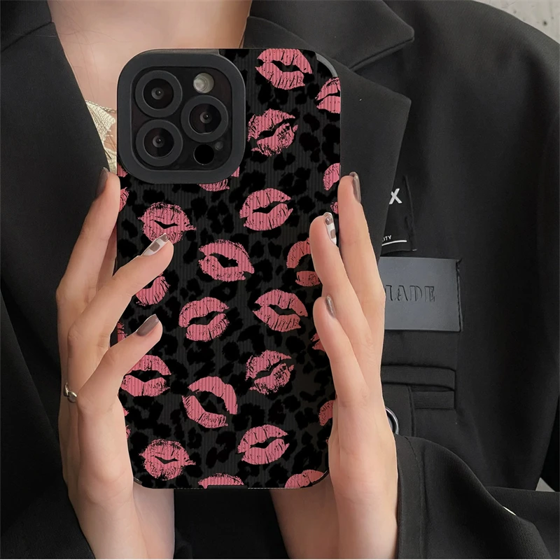 Custodia IPhone Leopardata Con Bacio Rosso: Morbida Al Silicone Per 15/14/13/12/11/Pro Max/X/XR/8/7