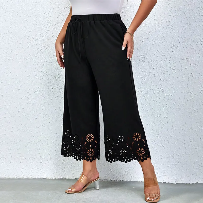 Y.KUKU Plus Size Solid Wide Leg Women's Pants Brand Elegant Loose High Waist Pants Spring Summer Cropped Pants For Ladies