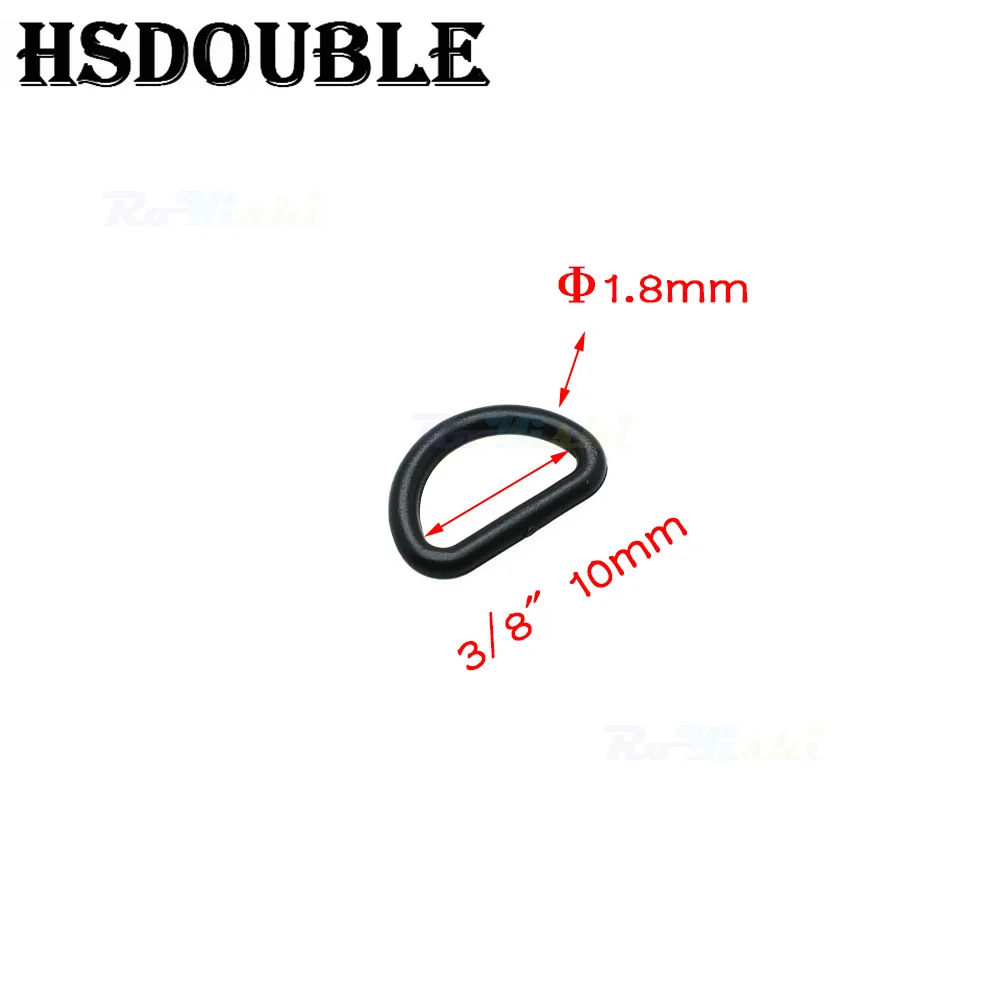 10 Stück/Packung Kunststoff-D-Ring-Schnallen für Gurtband, Größe 10 mm, 12 mm, 15 mm, 20 mm, 25 mm, 30 mm, 38 mm, 45 mm, Schwarz – Detail 3