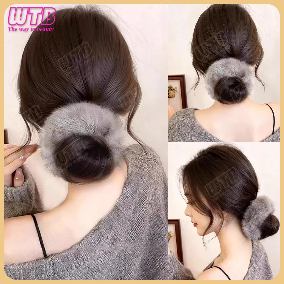 WTB 합성 가발 그립 스타일 그레이 플러시 헤어 액세서리 스타일 스트레이트 도넛 번 여성들이 매일 착용하기에 적합