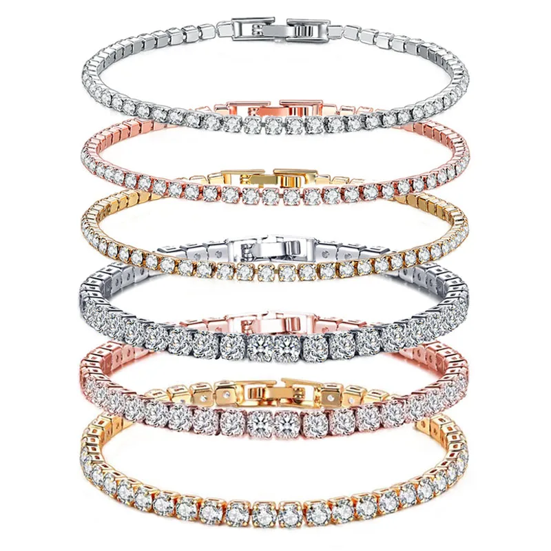

New 925 Sterling Silver Shining Fashion Women's Tennis Bracelet Rose Gold Shining Cubic Zirconia Bracelet Wedding Jewelry Gift