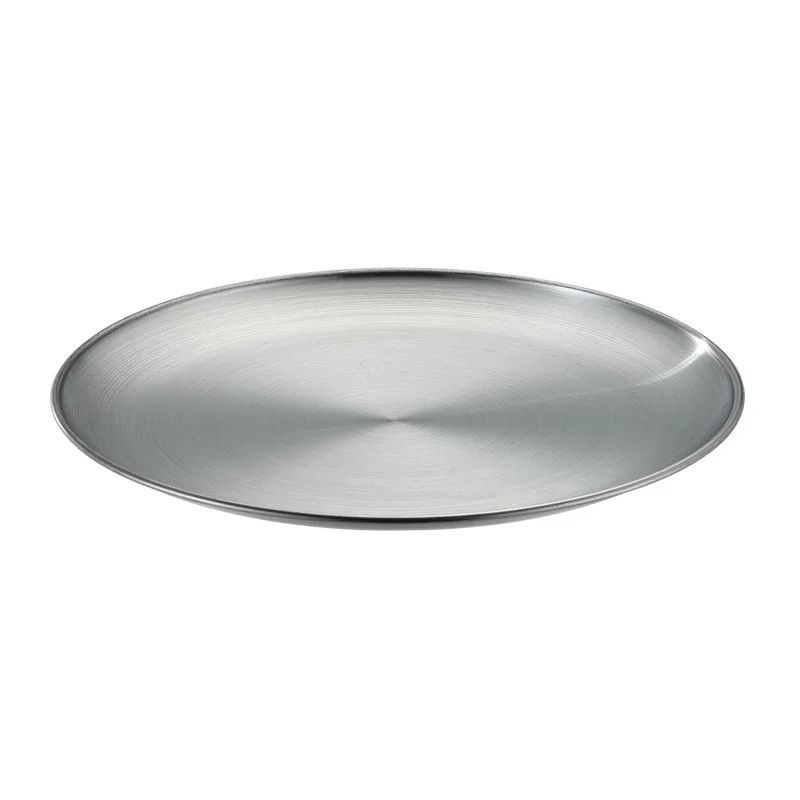 14/17/20/23/26/30cm Stainless Steel Round Plate Korean Golden Single-layer Plate Western Food Dessert Cake Fruit Flat Bottom