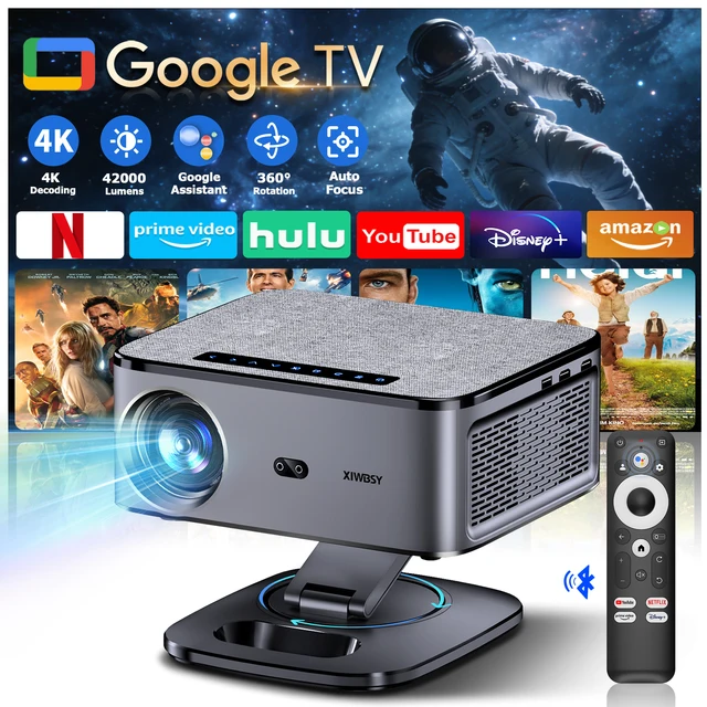 XIWBSY 2026 Portable 4K UHD Projector 42000Lumens Movie Google TV Projector BT5.4 WiFi6 Android TV 11.0 Smart Home Projector