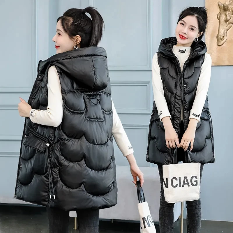 

Women's Vest 2023 New Winter Jackets Hooded Thickened Sleeveless Coat Womens Large Size Long Warm Cotton Waistcoat Tops