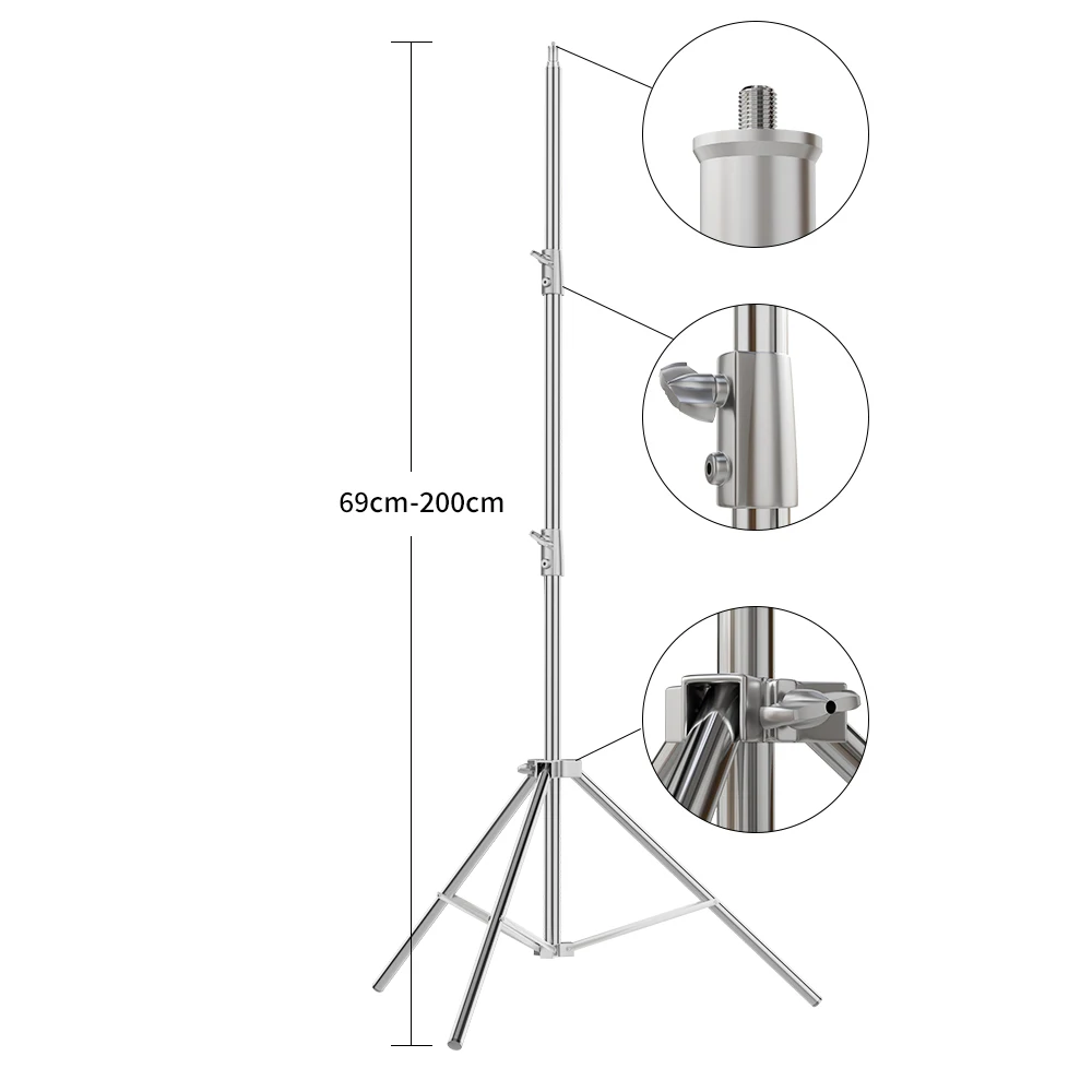 2/2.9M Tripod Super Stable Big Tripod Foldable Light Stand Lifting Frame Wheels Photography Softbox Photo Studio Stainless Steel — view 4
