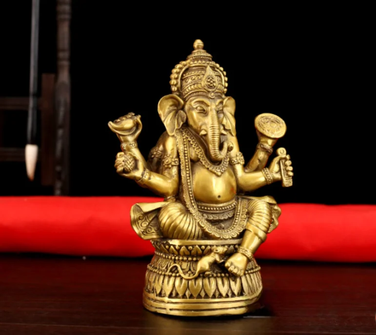China pure brass 17cm four arm God of Wealth Luck Buddha statue