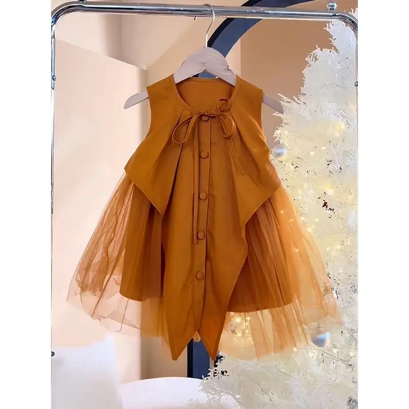 فساتين صيفية للأطفال موديل 2025 بدون أكمام غير منتظمة للفتيات فستان الأميرة الشبكي المرقعة ملابس أطفال ملابس أطفال 4 5 6 7 8 9