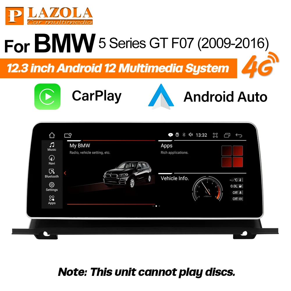 

Android 12 CarPlay Android Auto for BMW 5 Series Car Multimedia 12.3 inch GT F07 Screen Audio Stereo IPS Screen Plazola