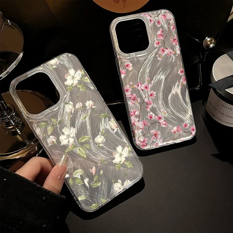Pastel Cherry Blossom Leaves Flower Laser Cover Case