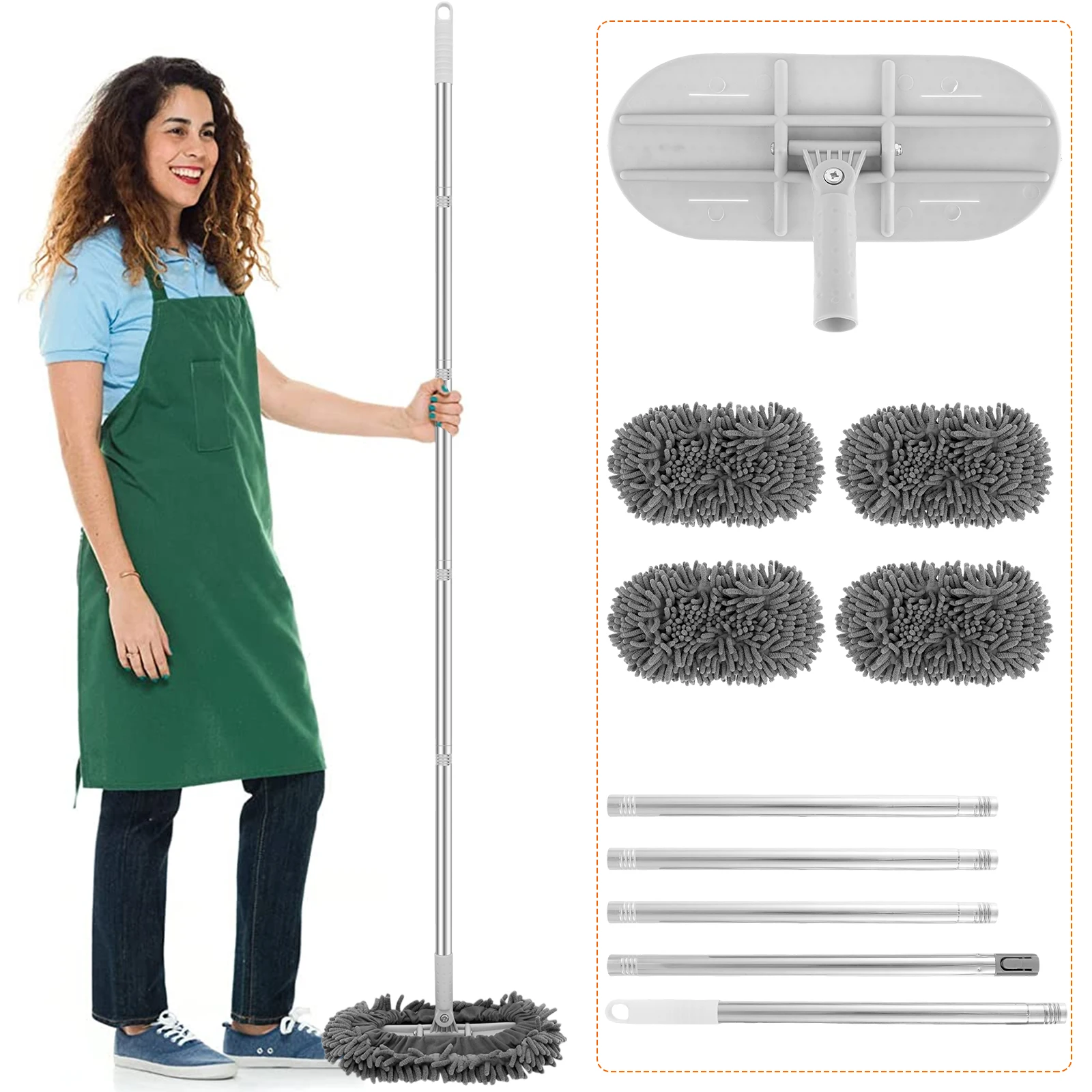 

New Wall Cleaner Mop with 70in Handle 360° Rotatable Ceiling Cleaning Mop with 4 Replaceable Chenille Mop Pads Flexible Wall