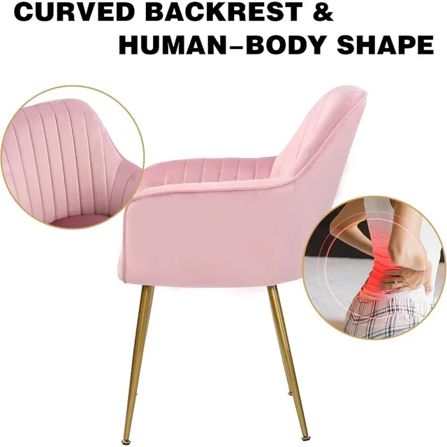 Pink Set of 2 Velvet Dinning Chairs Upholstered Accent Chairs with Gold Plating Legs for Living Room Chairs 5