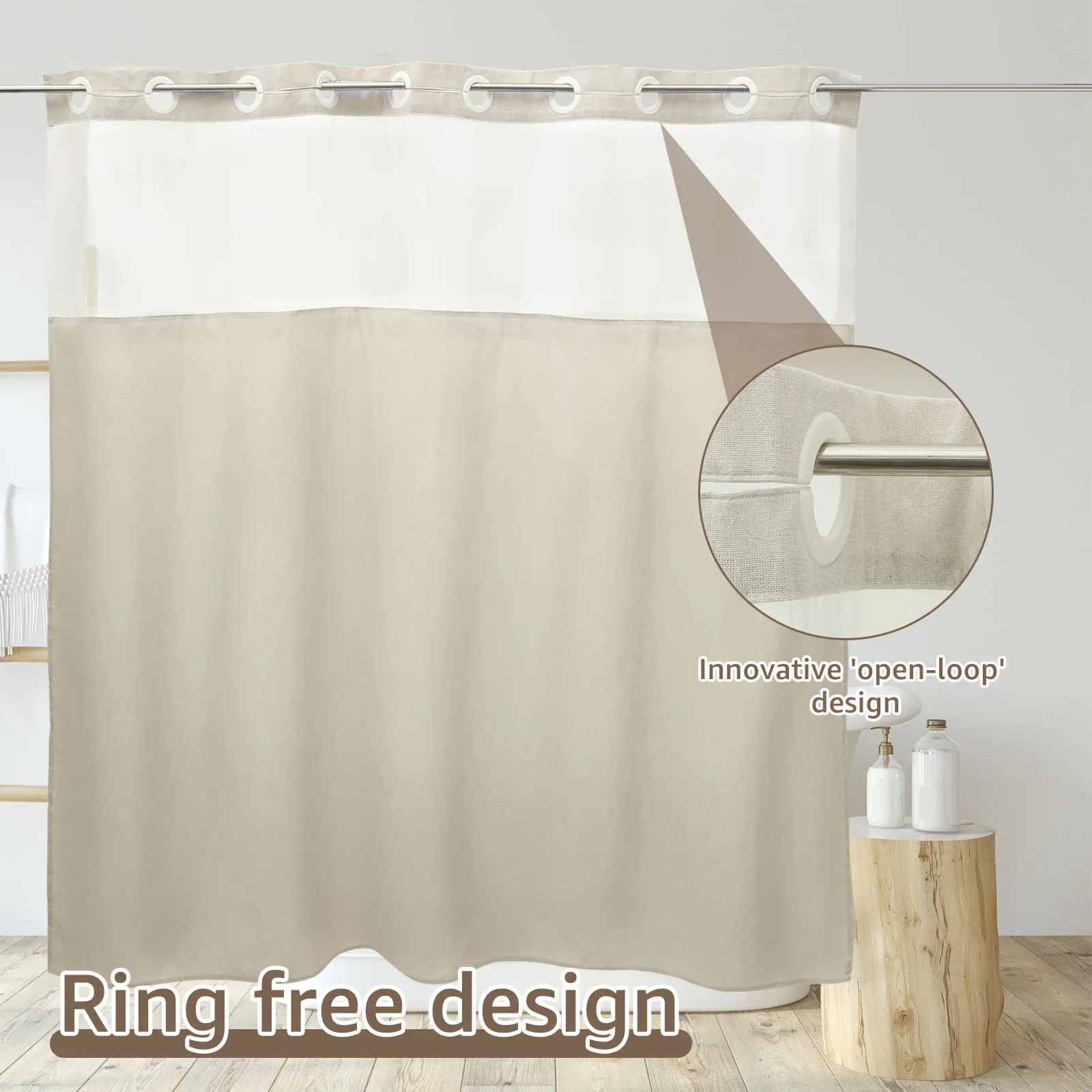 Shower Curtain with Snap in Removable Liner Polyester Cotton No Hook Shower Curtain Waterproof Bathtub for Home