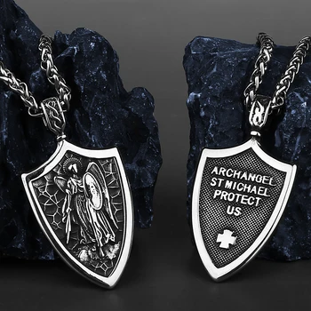 🛡️ Archangel Michael Angel Shield Pendant – Stainless Steel Winged Amulet Necklace 1