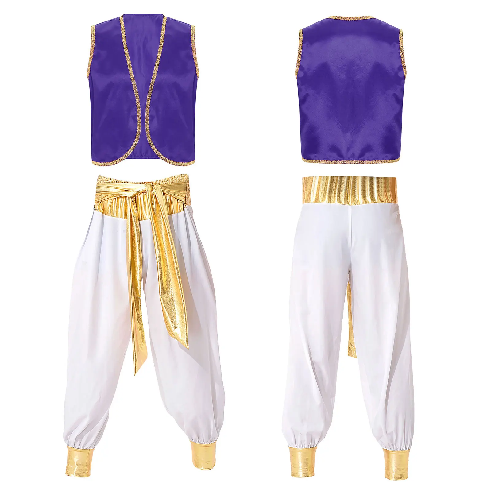 thumbnail image 1 of Disfraz de príncipe árabe para hombre, disfraz mítico de Aladino, Halloween, Carnaval, fiesta de Cosplay, chaleco con adornos de lentejuelas y pantalones con cinturón, 1 of 5