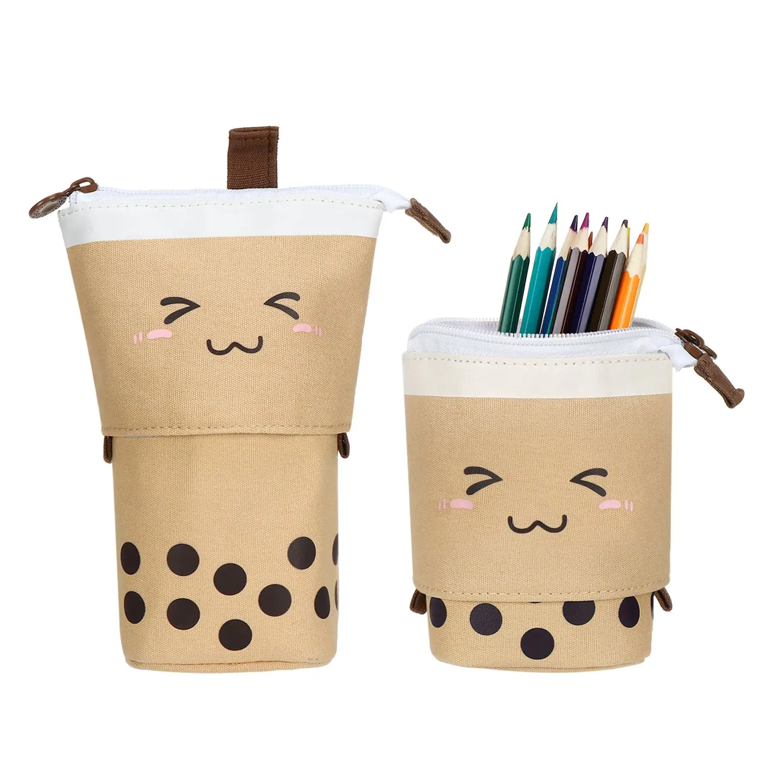 Kawaii Pencil Case With Boba Smile Face Telescopic Standing Pencil