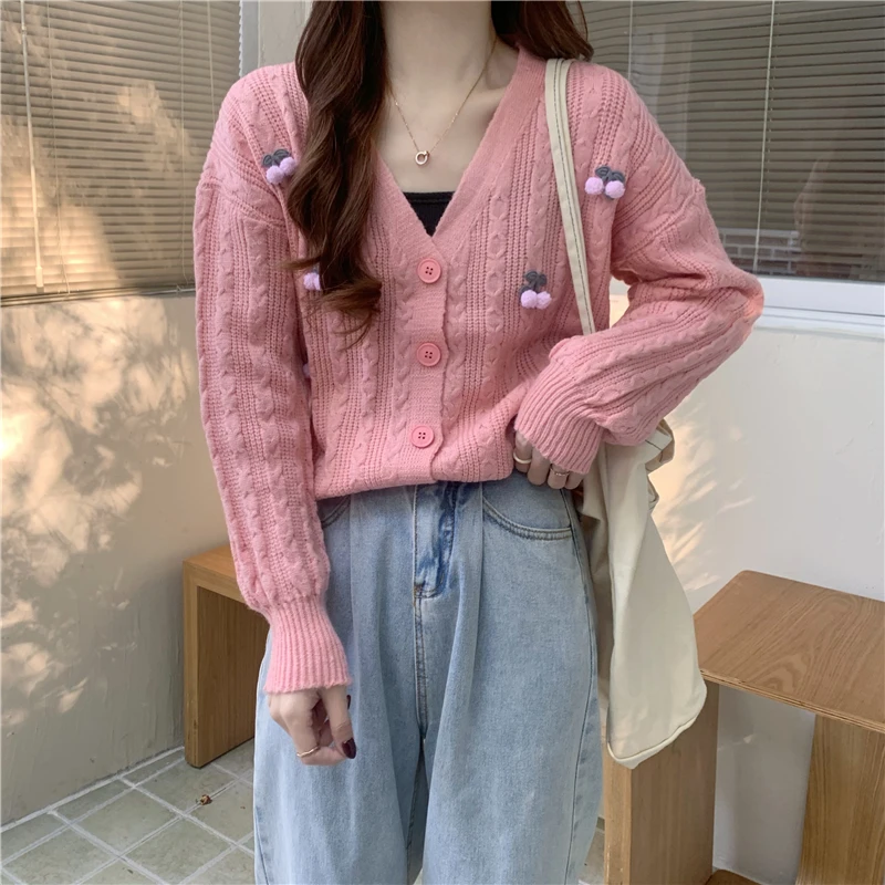 Long-sleeved Loose All-match V-neck Knitted Cardigan Sweater Outer Wear Jacket Women 2022 Spring And Autumn New Clothing Women ladies cardigans