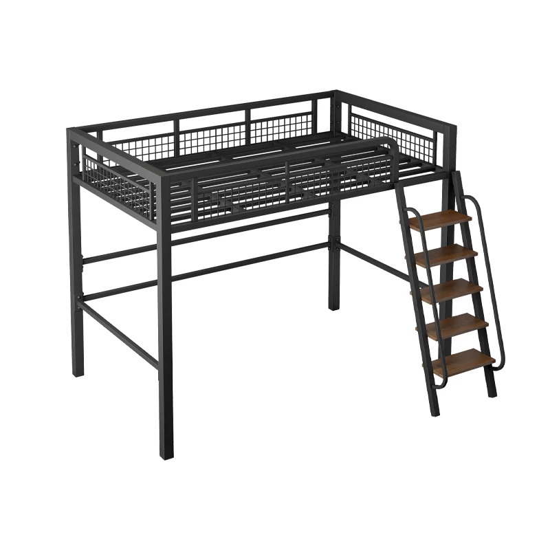 thumbnail image 1 of Litera elevada de hierro, escalera de paso que ahorra espacio, Cama tipo Loft, muebles de dormitorio modernos para niños y estudiantes, 1 of 4