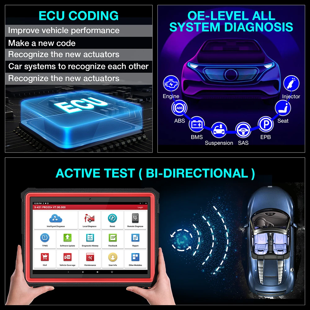 LAUNCH X431 PRO3S + CANFD 자동차 진단 도구, 자동 OBD OBD2 스캐너, 모든 시스템 코딩, 활성 테스트 가이드 기능, 무료 배송