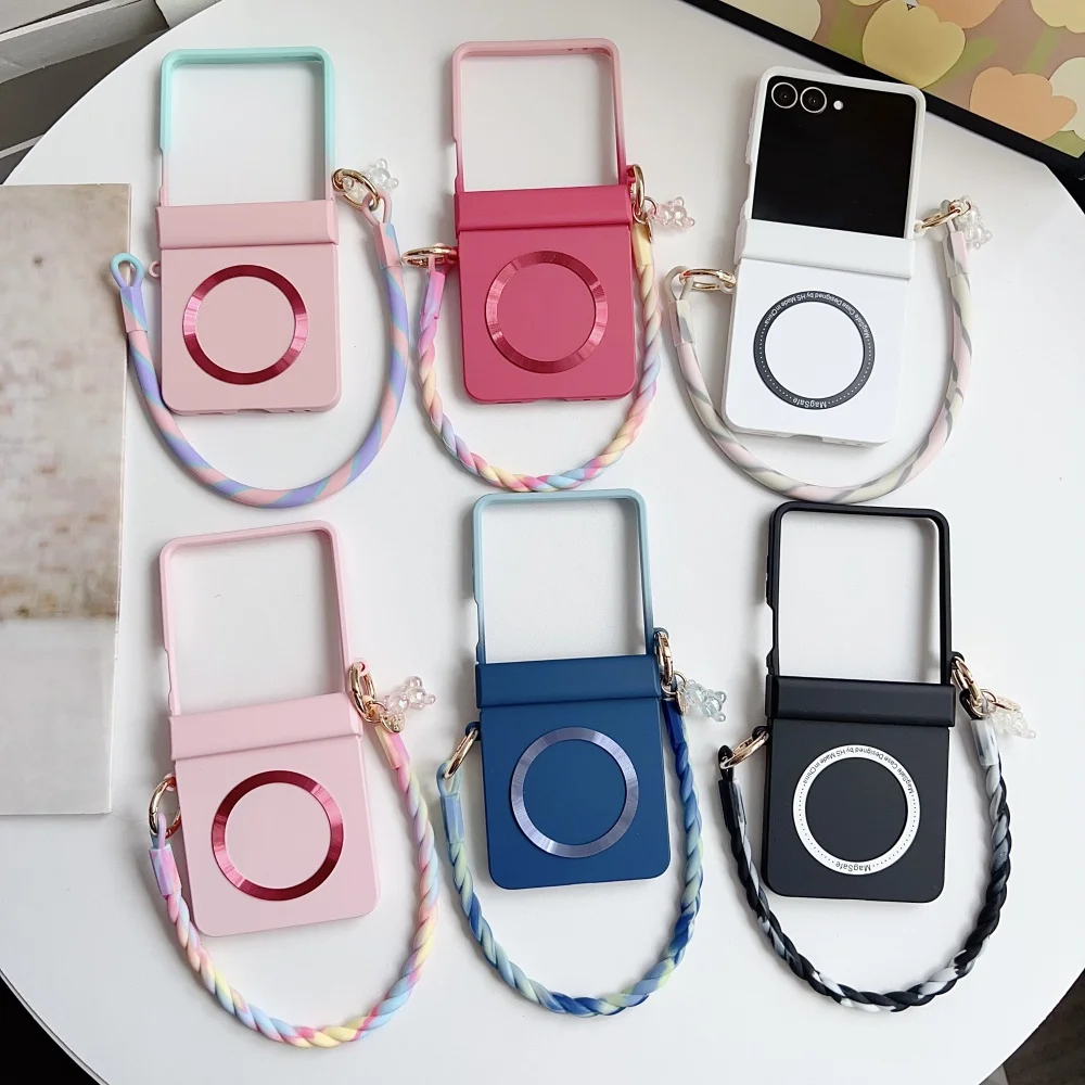 Gradient Candy Color Magnetic Phone Case with Hinge Protection and Wrist Strap