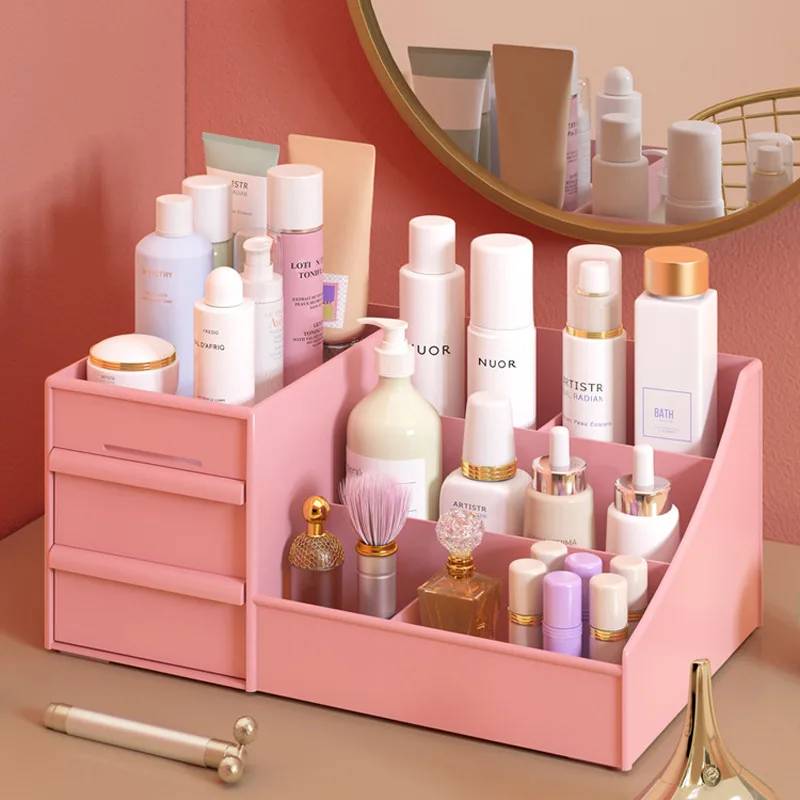 1pc Drawer Makeup Storage Box Dormitory Plastic Shelf Cosmetics Skin Care Dressing Table Desktop makeup storage box