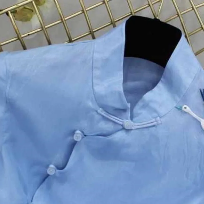 women chinese shirt embroidered top national style Tang shirt retro crane embroidered Chinese top women's new elegant loose white blue Hanbok shirt