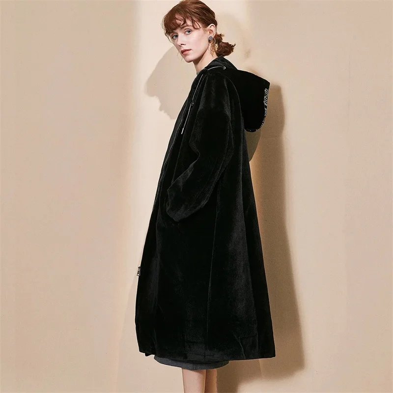 

Faux Fur Coat 2023 New Loose and Versatile Hooded Faux Mink Coat Fur Fur Knee Length Thickened Women's Coat Solid Color Casual W