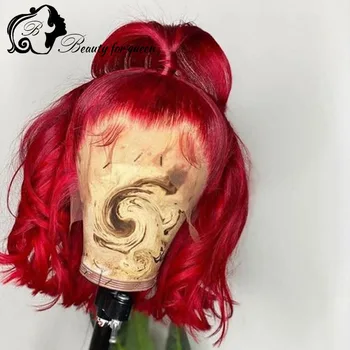 Honey Blonde Red Colored Lace Front Human Hair Wigs For Woman Short Bob Wig Straight Human Hair Wigs Pre Plucked 180% Density