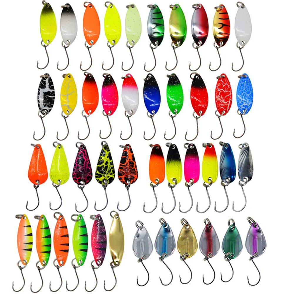 

43pcs/lot Jig Metal Spinner Spoon Trout Fishing Lure Kit 2.5g/2.6g/3g/3.2g/3.5g/5g VIB Hard Bait Sequins For Carp Fishing Tackle