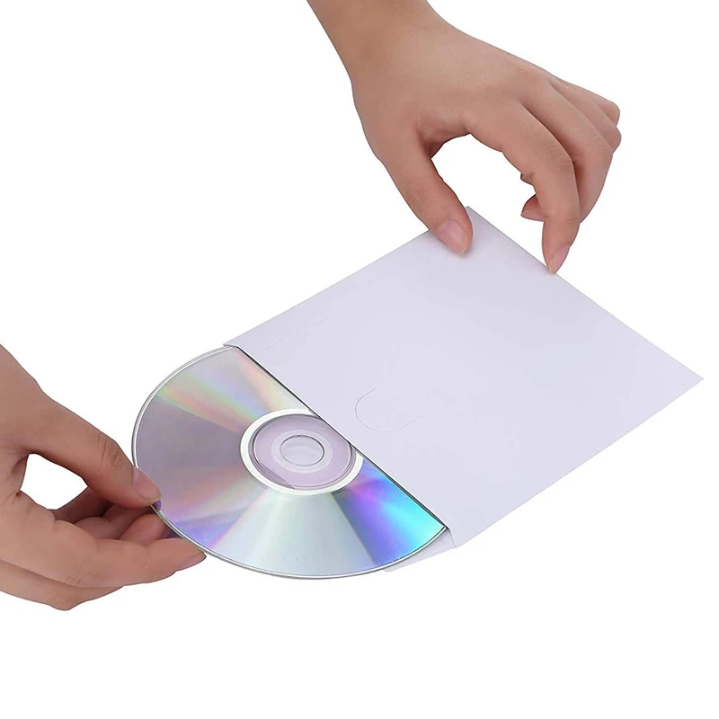 CD DVD 슬리브, CD 미디어 용지 봉투 슬리브, 투명 창 닫기 플랩, 흰색, 100 팩 거치대