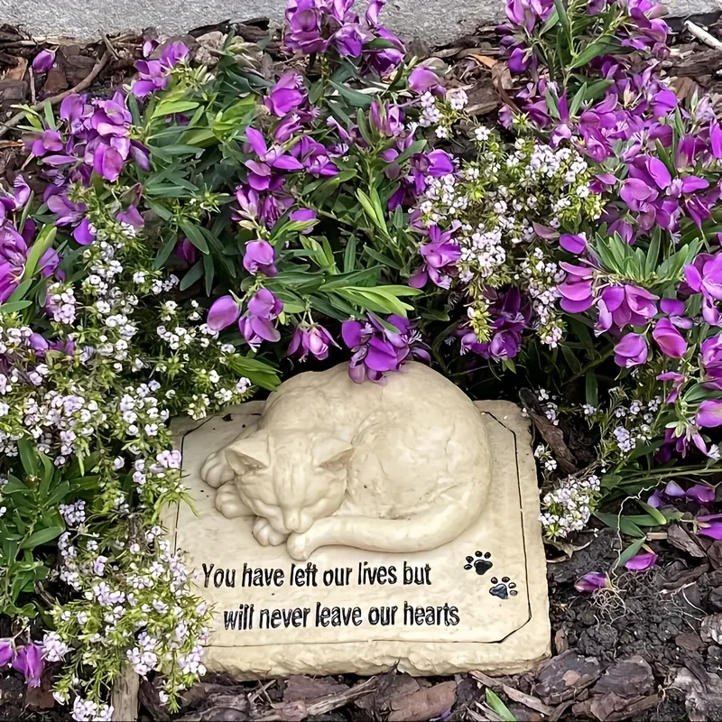 Personalizable Cat Memorial Stones with A 3-D Sleeping Cat on The Top Paw Print Memorial Stone Pet Grave Markers Garden Stones