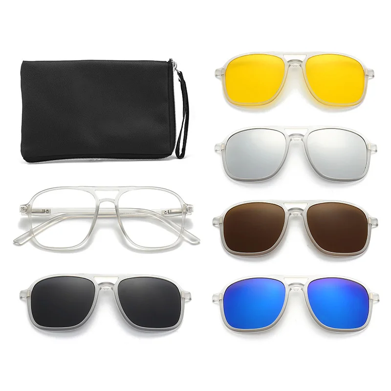 2333A Transparenter Rahmen für Herren und Damen, magnetischer Clip, 6-in-1, magnetische Nachtsicht-Clip-Brille, quadratisch, polarisierte Brille